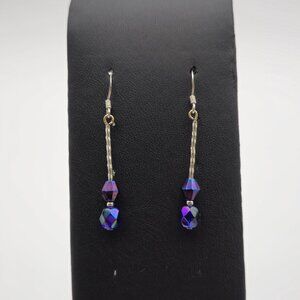 Sterling Silver Blue Purple Crystal Cute Earrings A1886